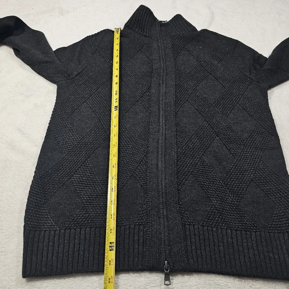 Banana Republic Extra Fine Merino Wool Black Textured Knit Front Zip Cardigan-M - Picture 8 of 8